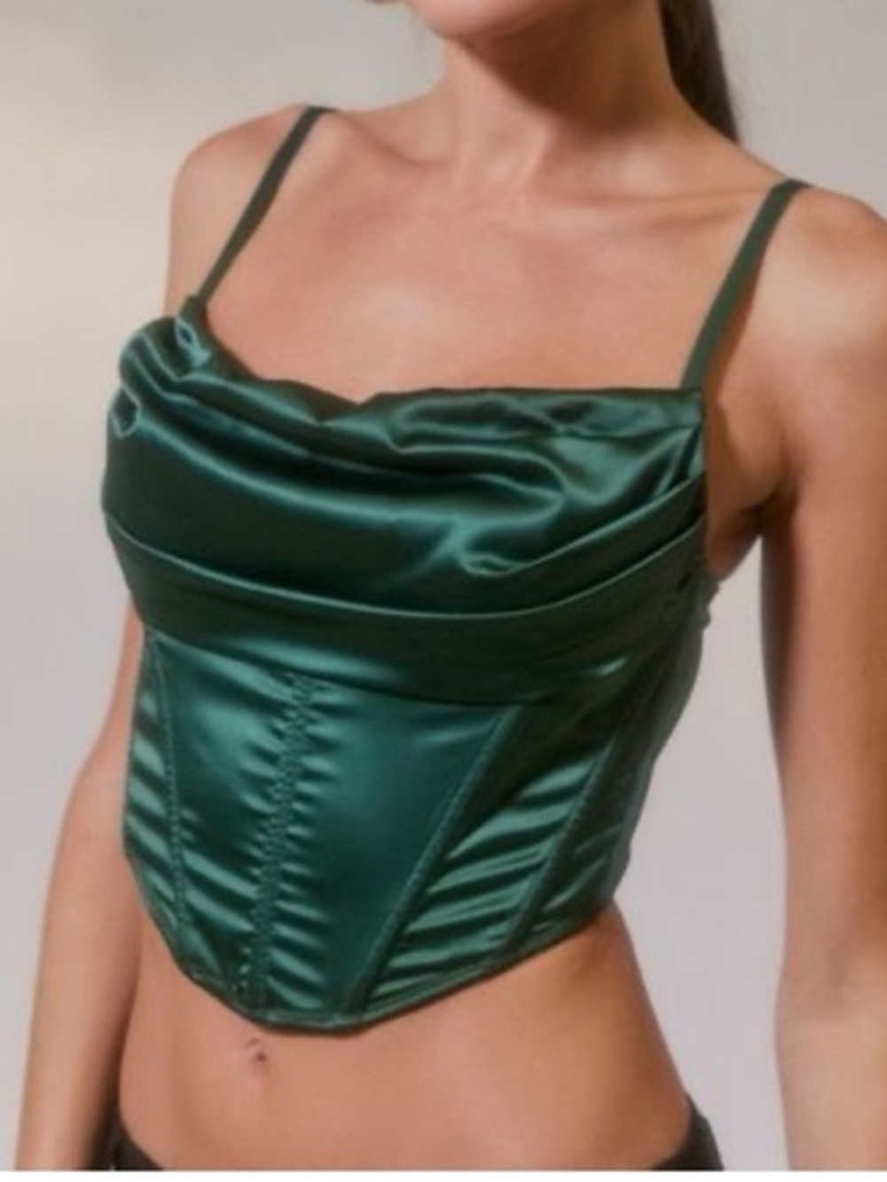 Urban Outfitters Dark Green Satin Corset Cami